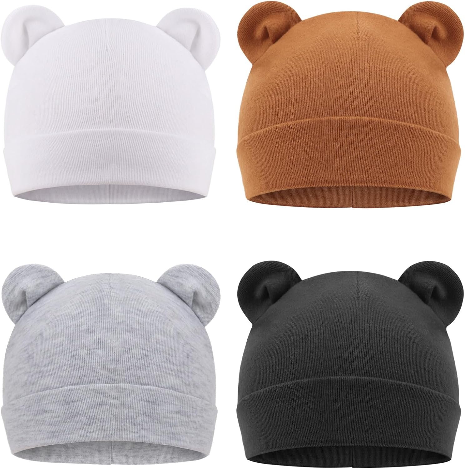 DRESHOW BQUBO 4 Pieces Baby Beanie Newborn Toddler Cute Bear Ears Knit Hat Hospital Hats for Baby Boys Girls