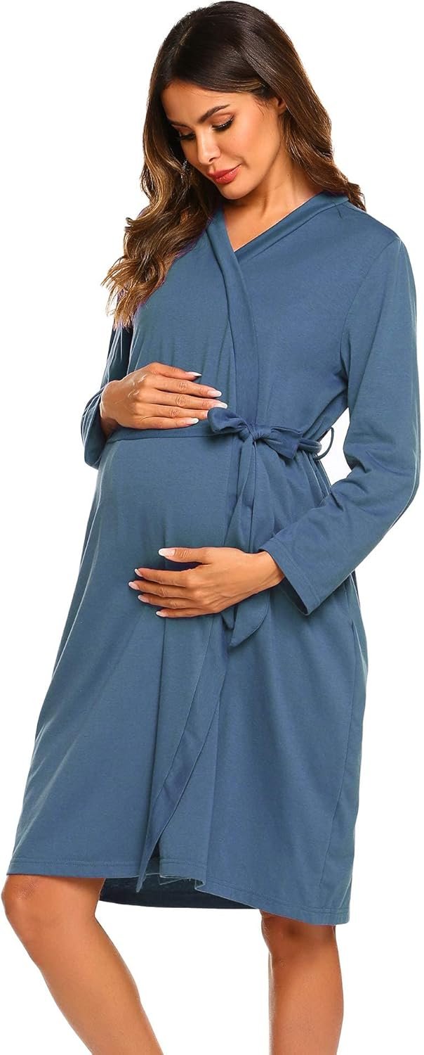 Ekouaer Maternity Robe Labor Delivery Nursing Gown Hospital Breastfeeding Dress Bathrobes
