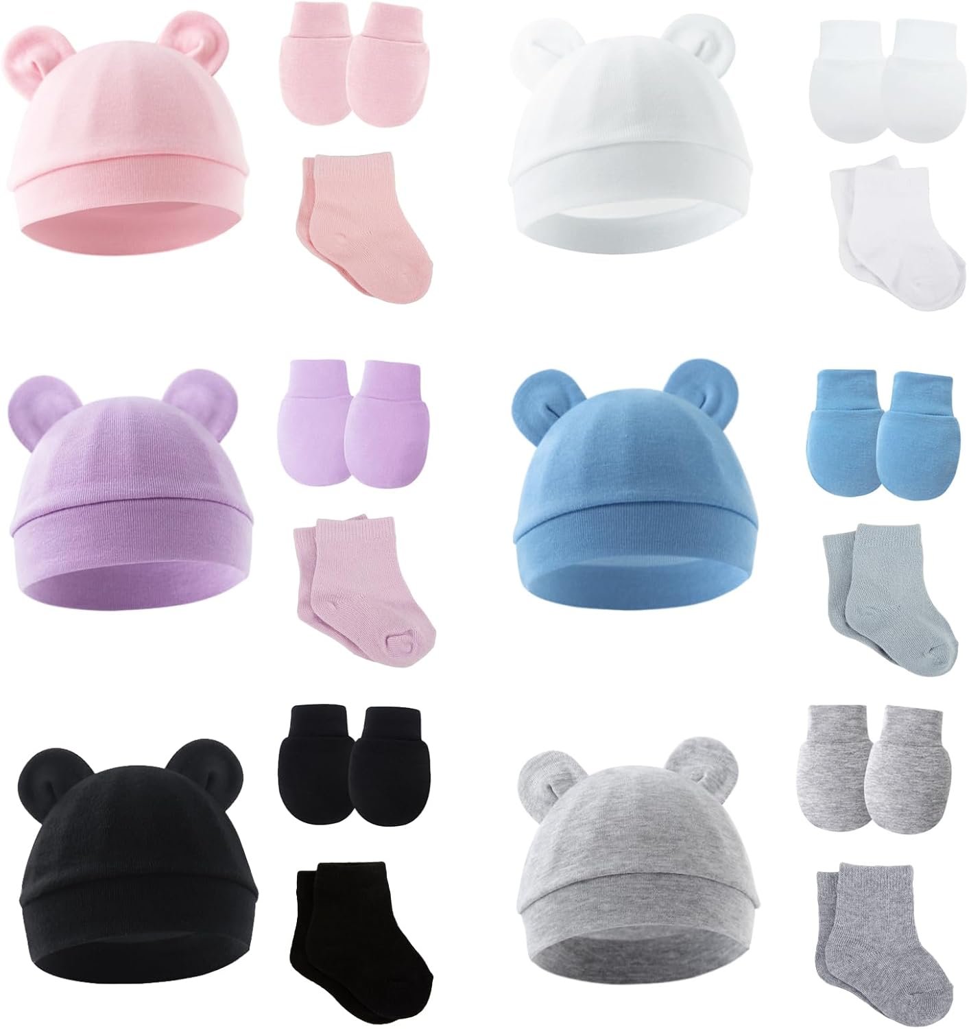Degpum 6 Pcs Preemie Hats Mittens and Socks Set Cotton Preemie Infant Cotton Caps Gloves and Socks Preemie Mittens Warm Terry Socks for Preemie Baby