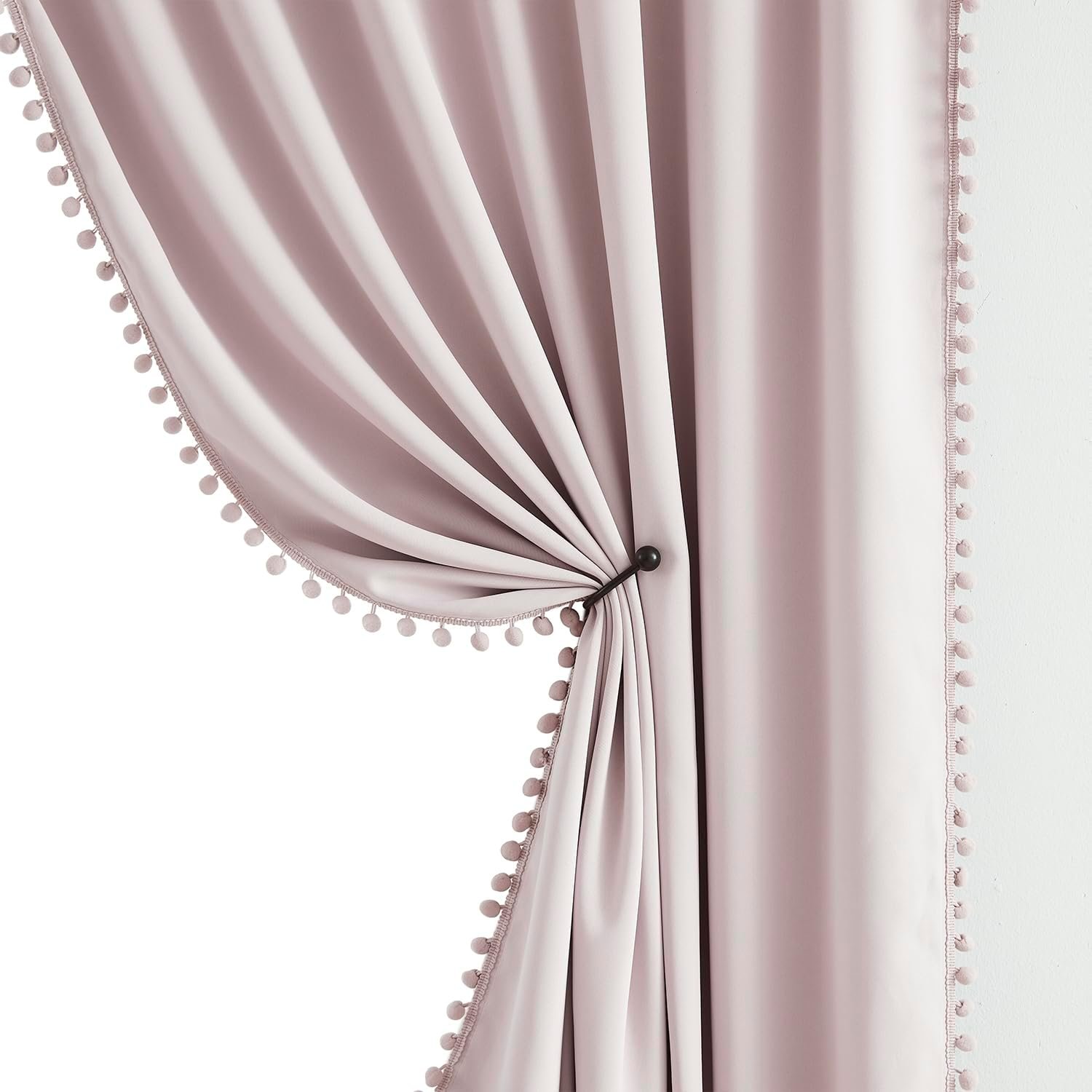 Pink Blackout-Curtains for Bedroom Pom Pom Thermal Insulated 100% Full Blackout Curtain Panels for Girls Baby Nursery Room 84 inch Energy Efficient Window Drapes for Kids 52"w x2 Panels Rod Pocket