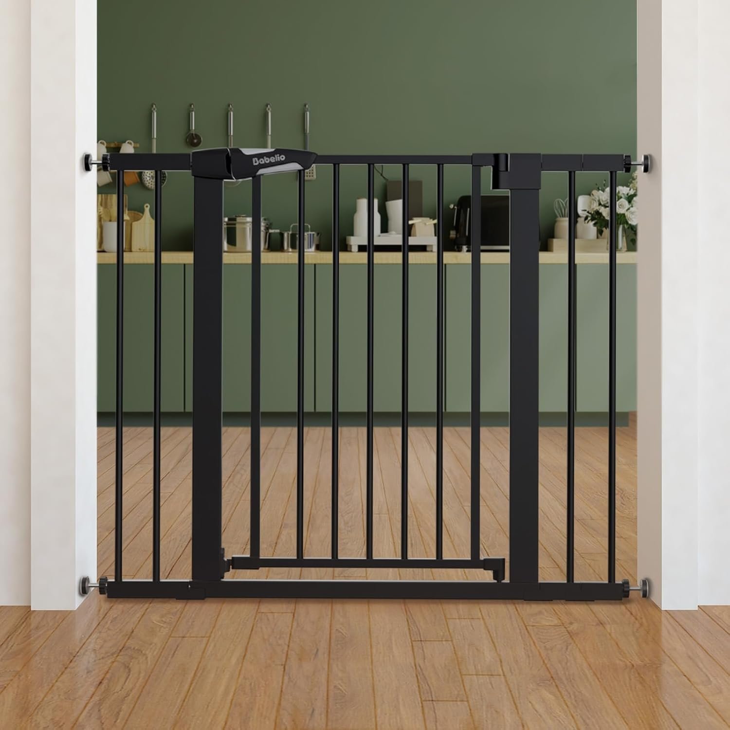 Babelio Baby Gate for Doorways and Stairs, 26-40" Auto Close Dog Gate, PressGuard C5, Easy-Install Pressure Mounted Satey Door, No Drilling Safety Gate for Child and Pets, Black