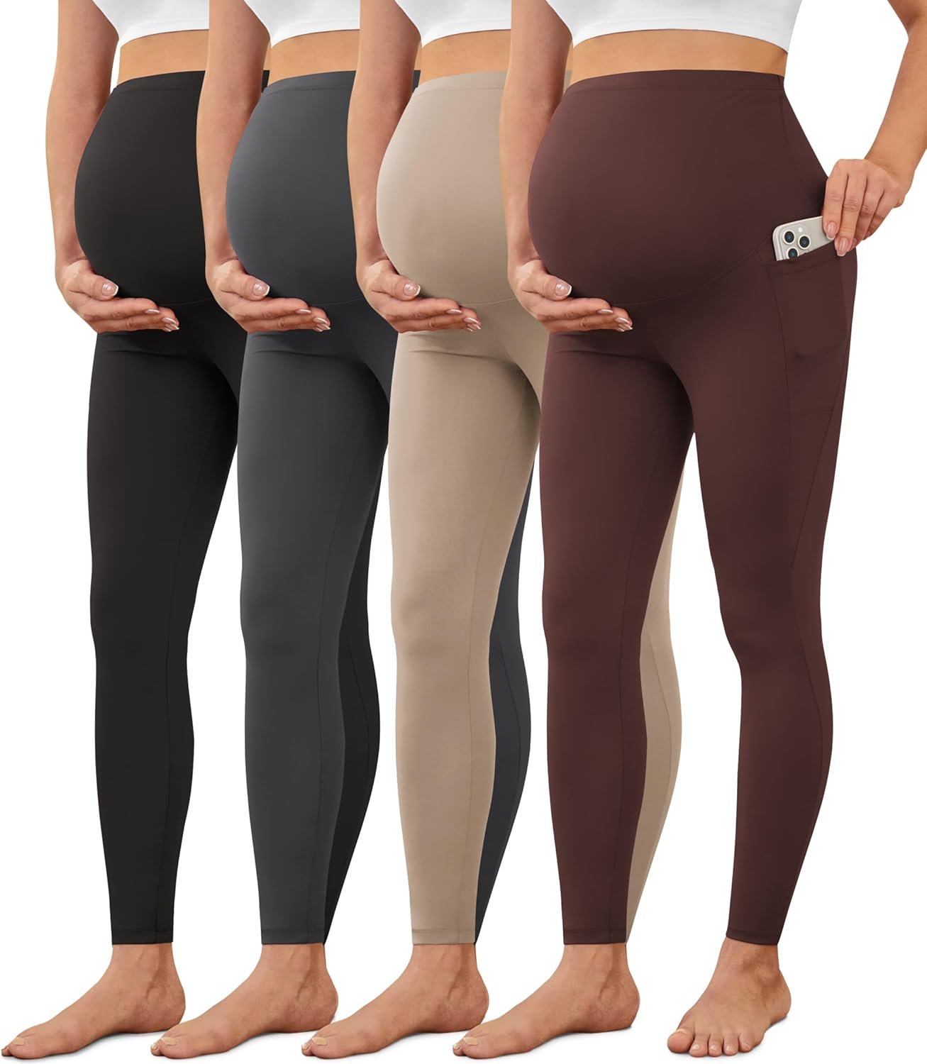 VALANDY Creamlush 4 Pack Maternity Leggings with Pockets Over The Belly-Buttery Soft Yoga Workout Pregnant Pants