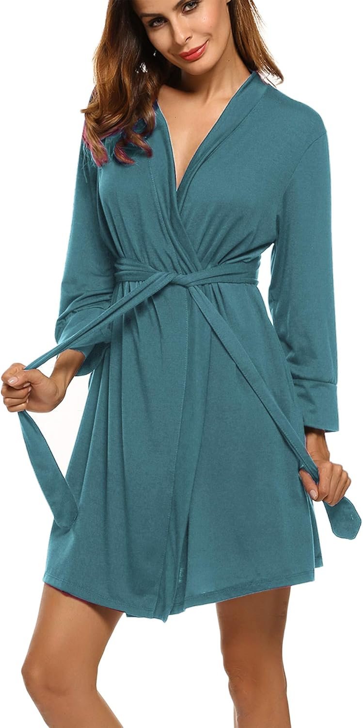 HOTOUCH Womens Robe Lightweight Short Knit Bathrobe Soft Ladies Sleepwear with Pockets