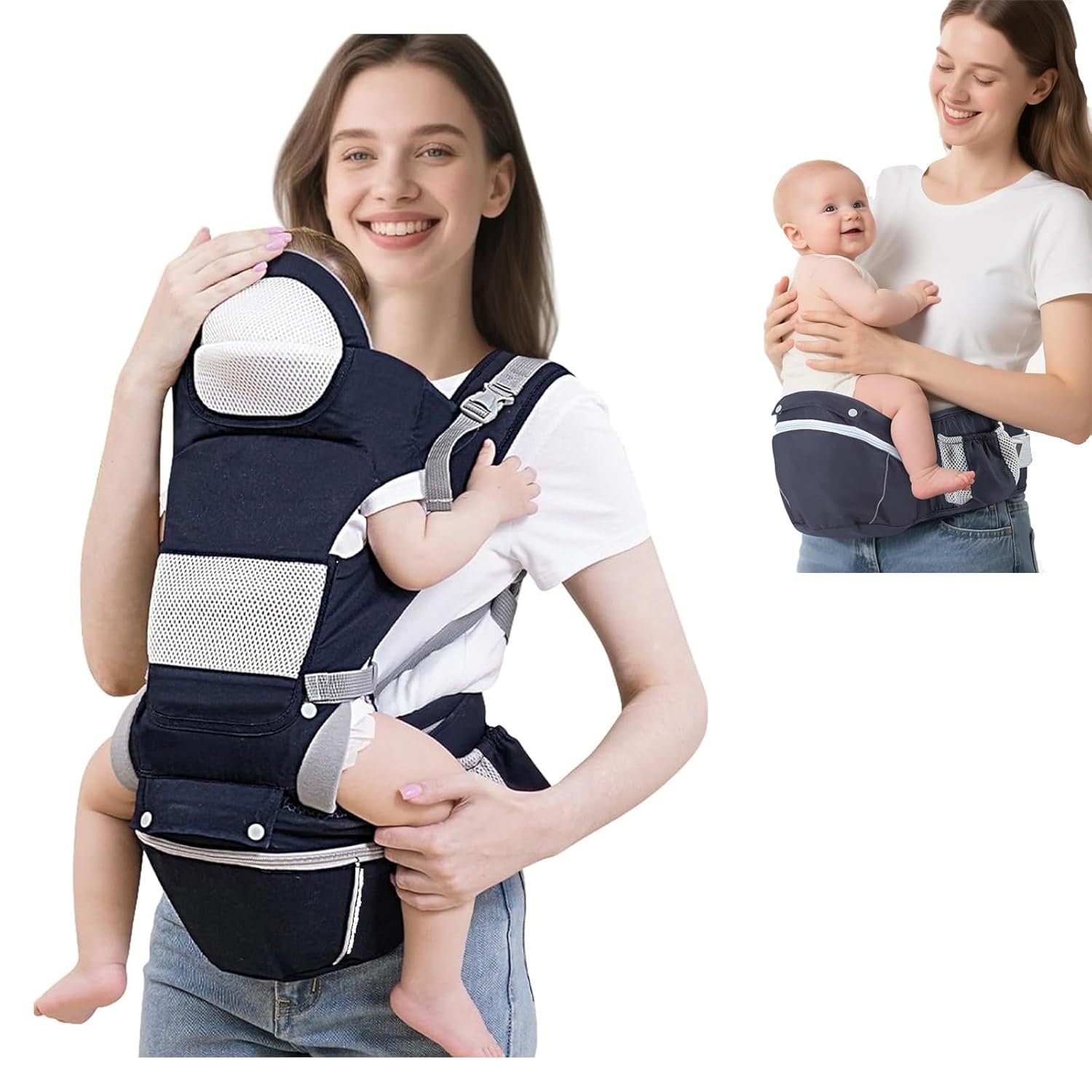 Baby Carrier Newborn to Toddler (0–36 Months, 7–36 lbs) – Infant Carrier with Hip Seat & Wrap | Mesh Front -Facing Backpack for Mom & Dad | Shower Gift