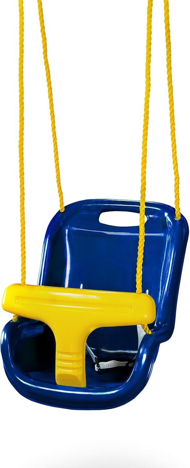 Gorilla Playsets 04-0032-B High Back Plastic Infant Swing with Yellow T bar & Rope, Blue with Yellow