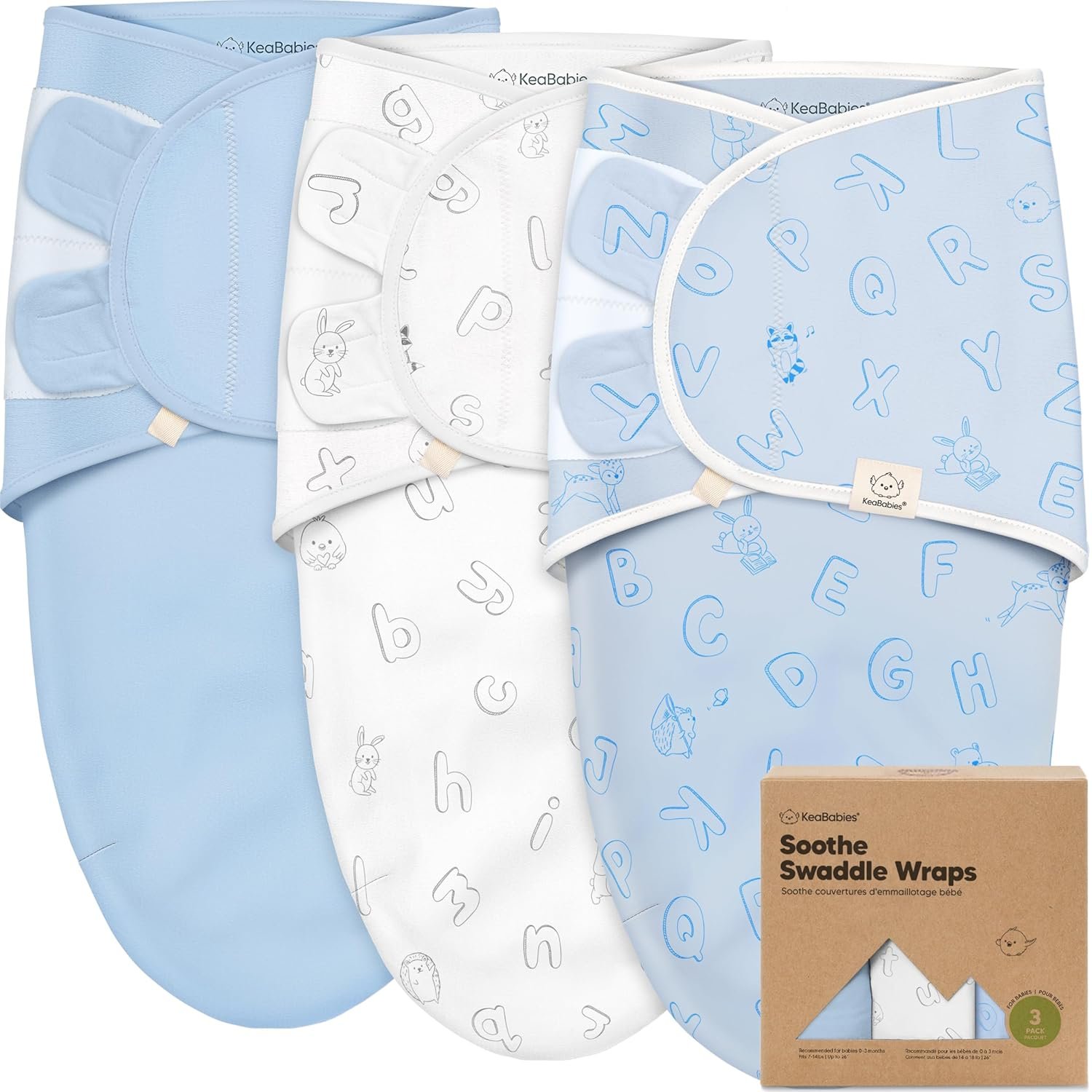 KeaBabies 3-Pack Organic Baby Swaddle Sleep Sacks - Swaddles for Newborns, Infant 0-3 Months, Baby Girls, Boys, Soft & Snug Newborn Sleep Sack, Nursery Swaddling Blankets (Abc Land Cloud)