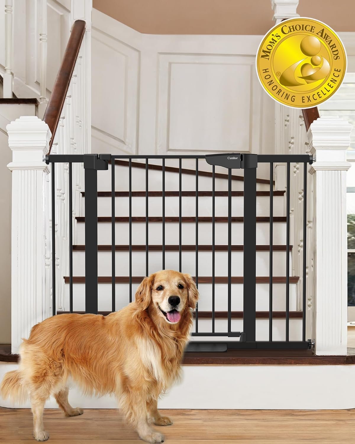 Cumbor 29.7-46" Baby Gate for Stairs, Mom's Choice Awards Winner-Auto Close Dog Gate for The House, Gifts for Mom, Easy Install Pressure Mounted Pet Gates for Doorways, Black