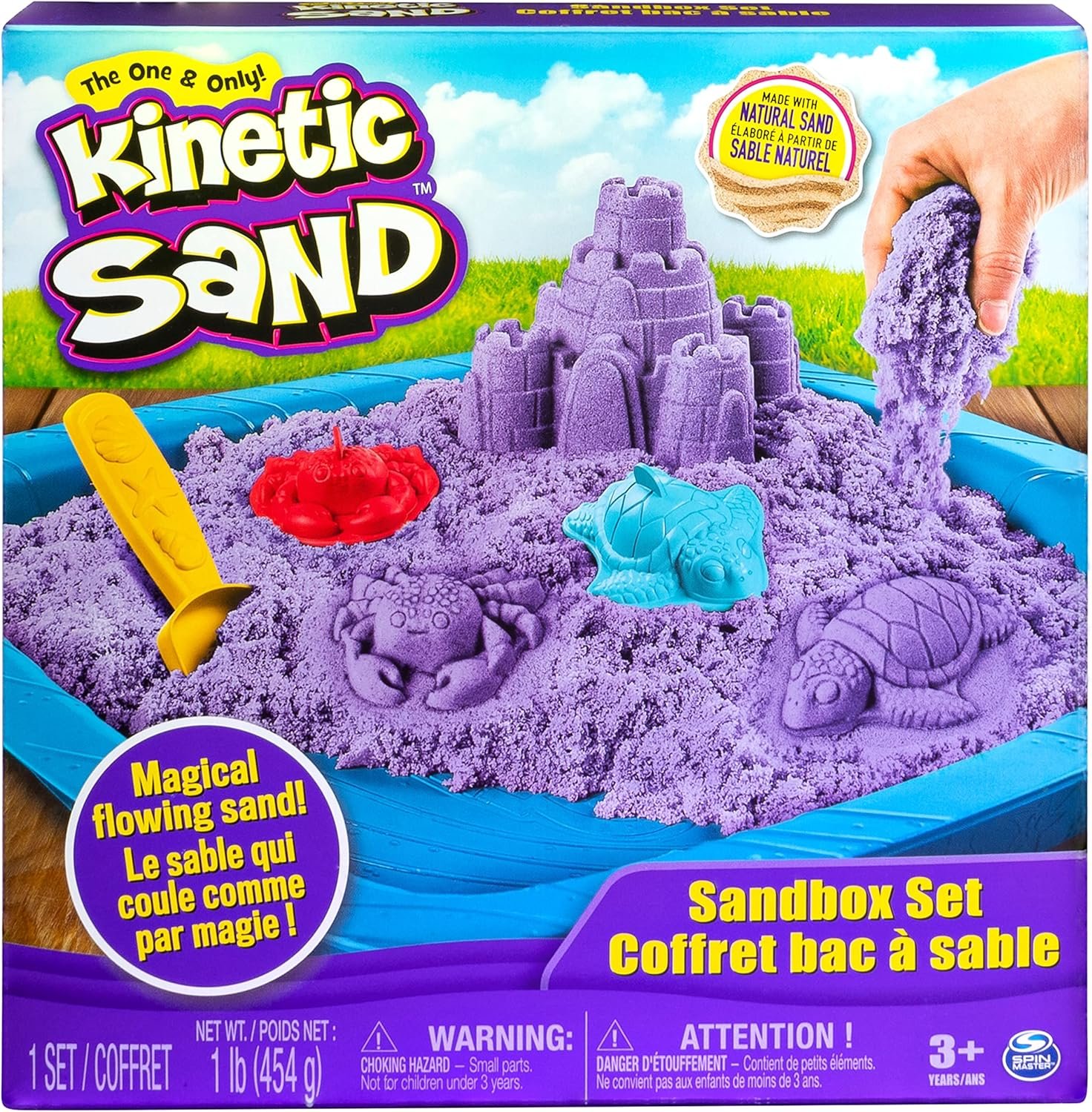 Kinetic Sand, Sandbox Playset with 1lb of Purple and 3 Molds, for Ages 3 and up