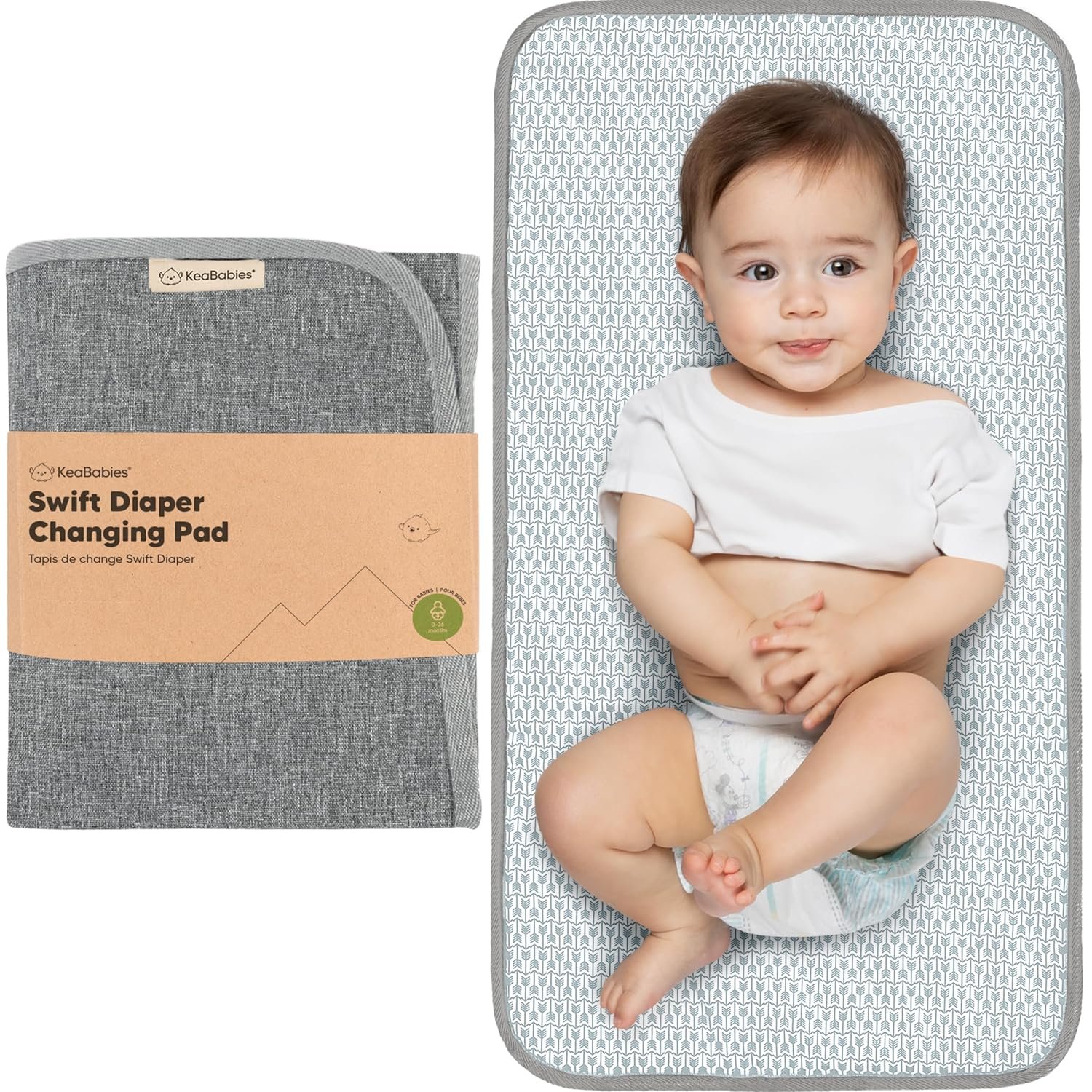 KeaBabies Portable Diaper Changing Pad, Easy Wipe Clean - Foldable Waterproof Baby Changing Mat for Diaper Bag, Compact, Lightweight, 25x13 Newborn, Infant,Baby Changer Travel Essential (Classic Gray)